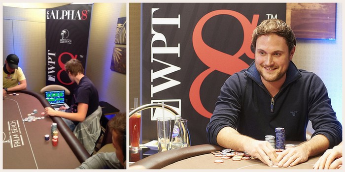 Фото Блома, на котором тот успешно совмещает игру онлайн и оффлайн. EPT Alpha8