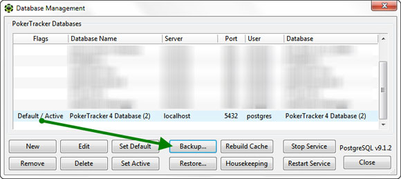 PokerTracker 4: управление резервными копиями базы данных