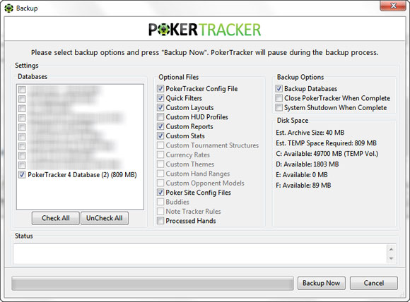 PokerTracker 4: управление резервными копиями базы данных