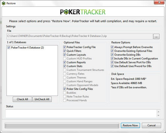 PokerTracker 4: управление резервными копиями базы данных