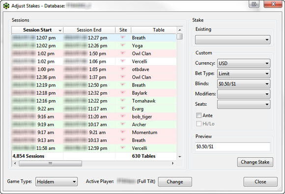 Меню Adjust Stakes в PokerTracker 4