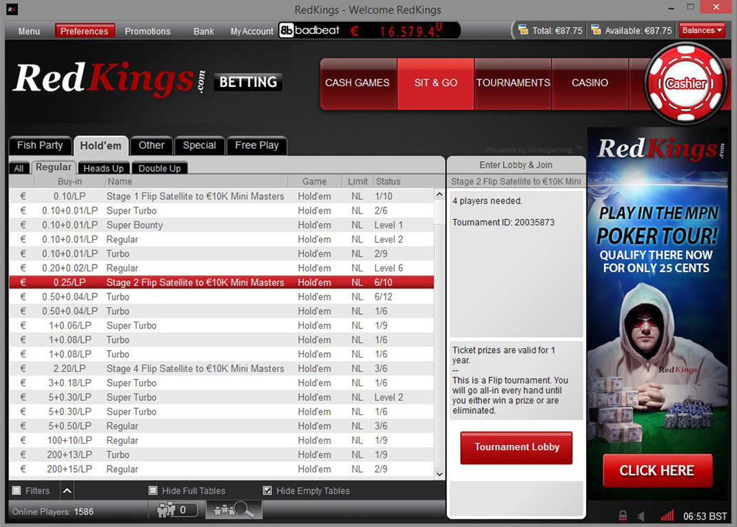 RedKings poker room screenshot
