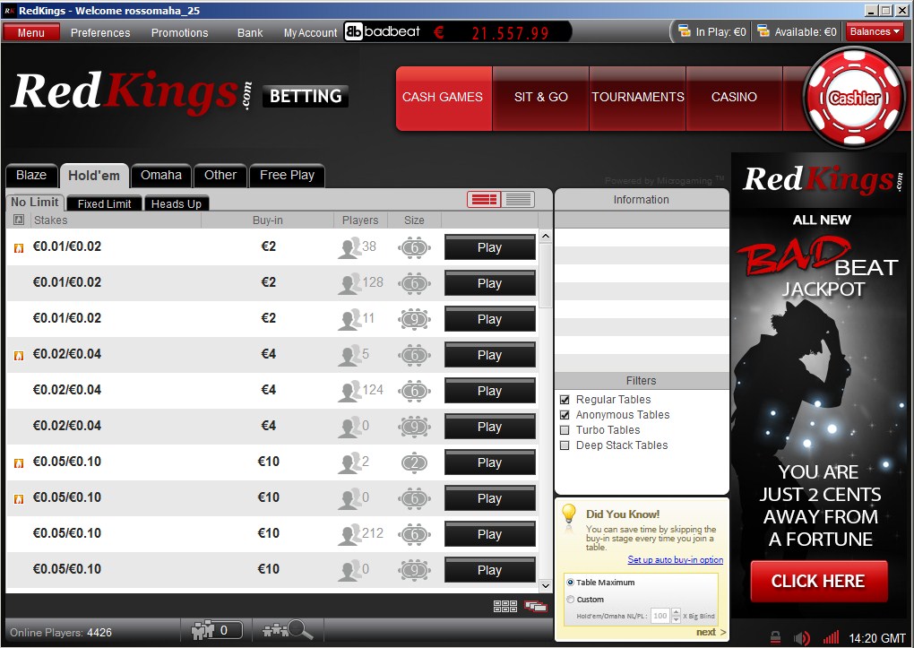 RedKings poker room screenshot